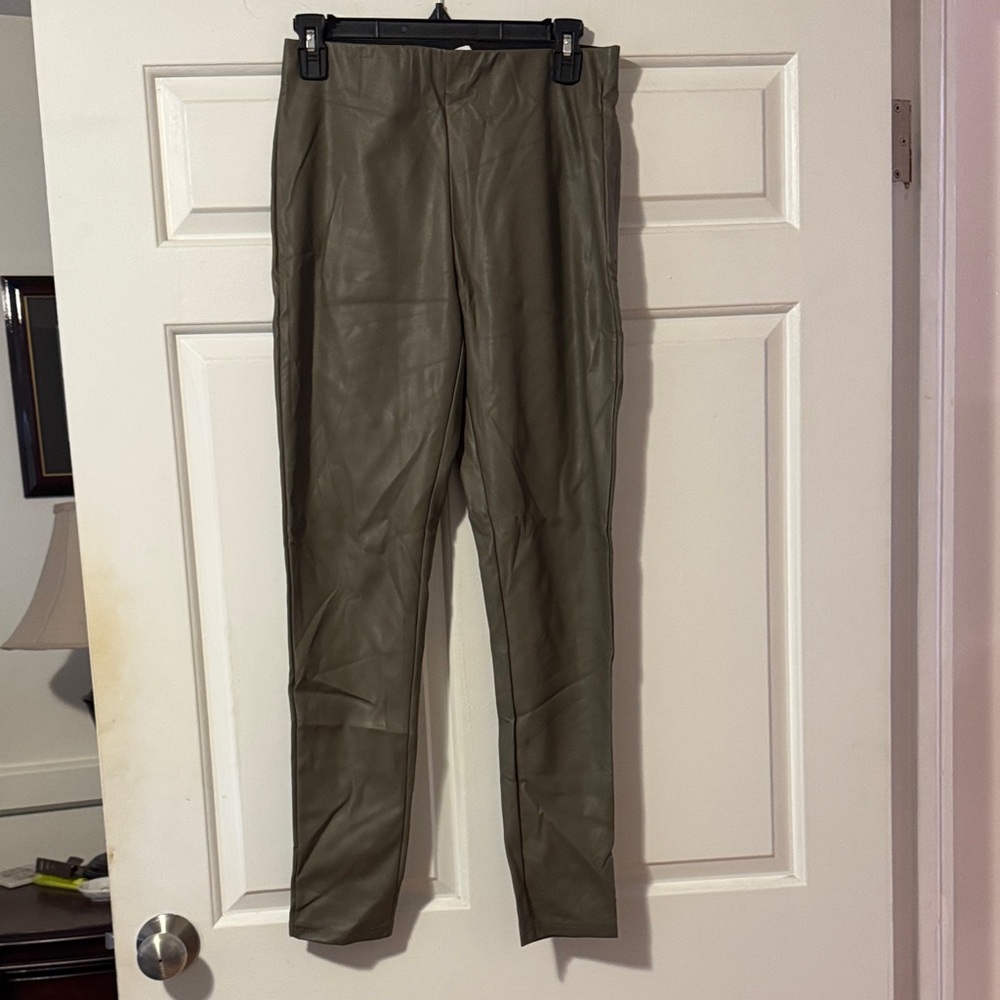Mango Olive Faux Leather Leggings